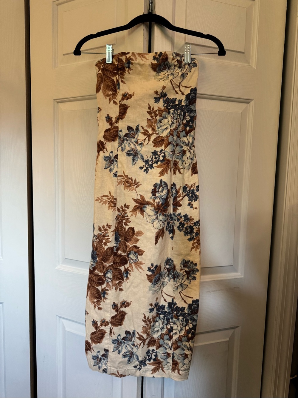 Abercrombie & Fitch Strapless Midi Dress Floral Cream, Brown & Blue XXS Petite